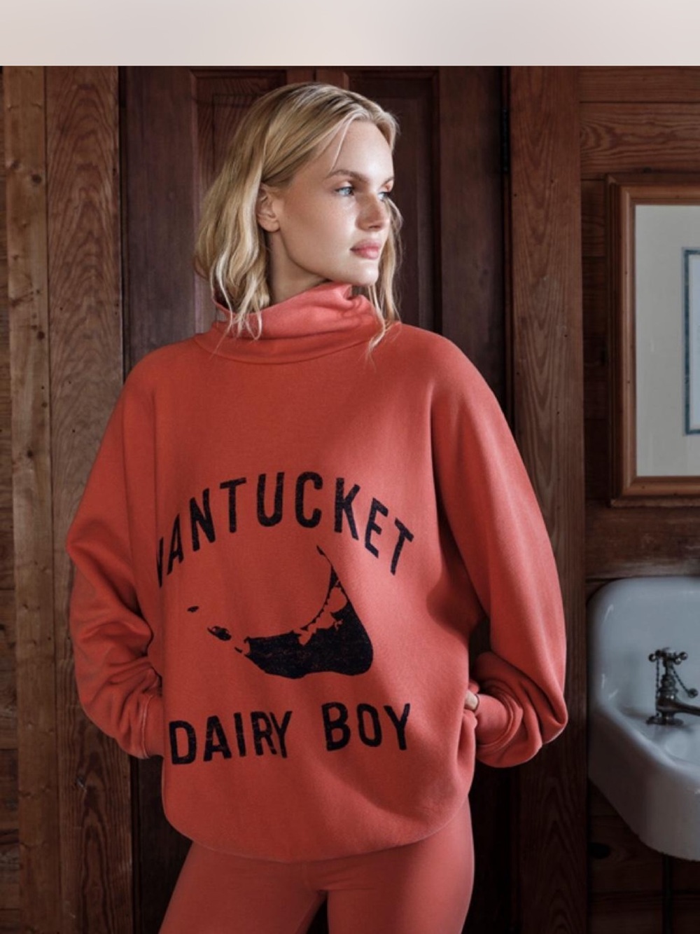 Nantucket Dairy Boy Coral Turtleneck Pullover Sweater